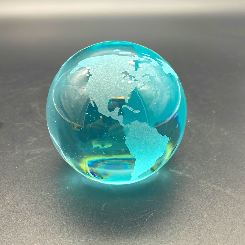 Vintage Murano Style Art Glass World Globe 2" Figurine Paperweight blue tinge